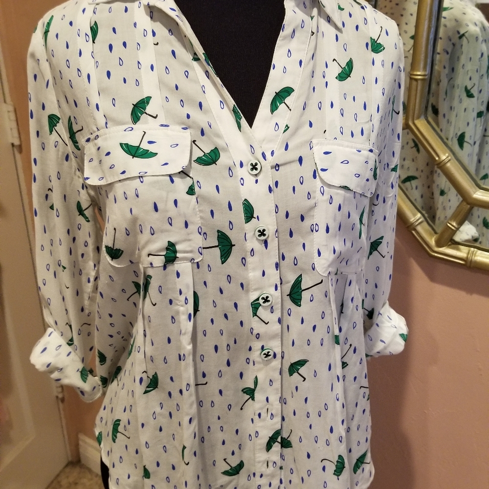 Anthropologie Maeve Long Sleeve Umbrella Raindrop Top - Picture 2 of 13